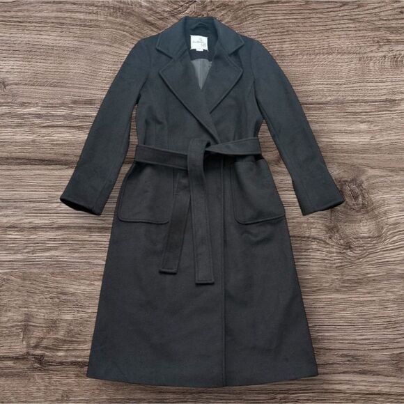 Sam Edelman Jackets & Blazers - Sam Edelman Black Wool Blend Wrap Coat Tie Belt Long Trench Size 2 NWOT